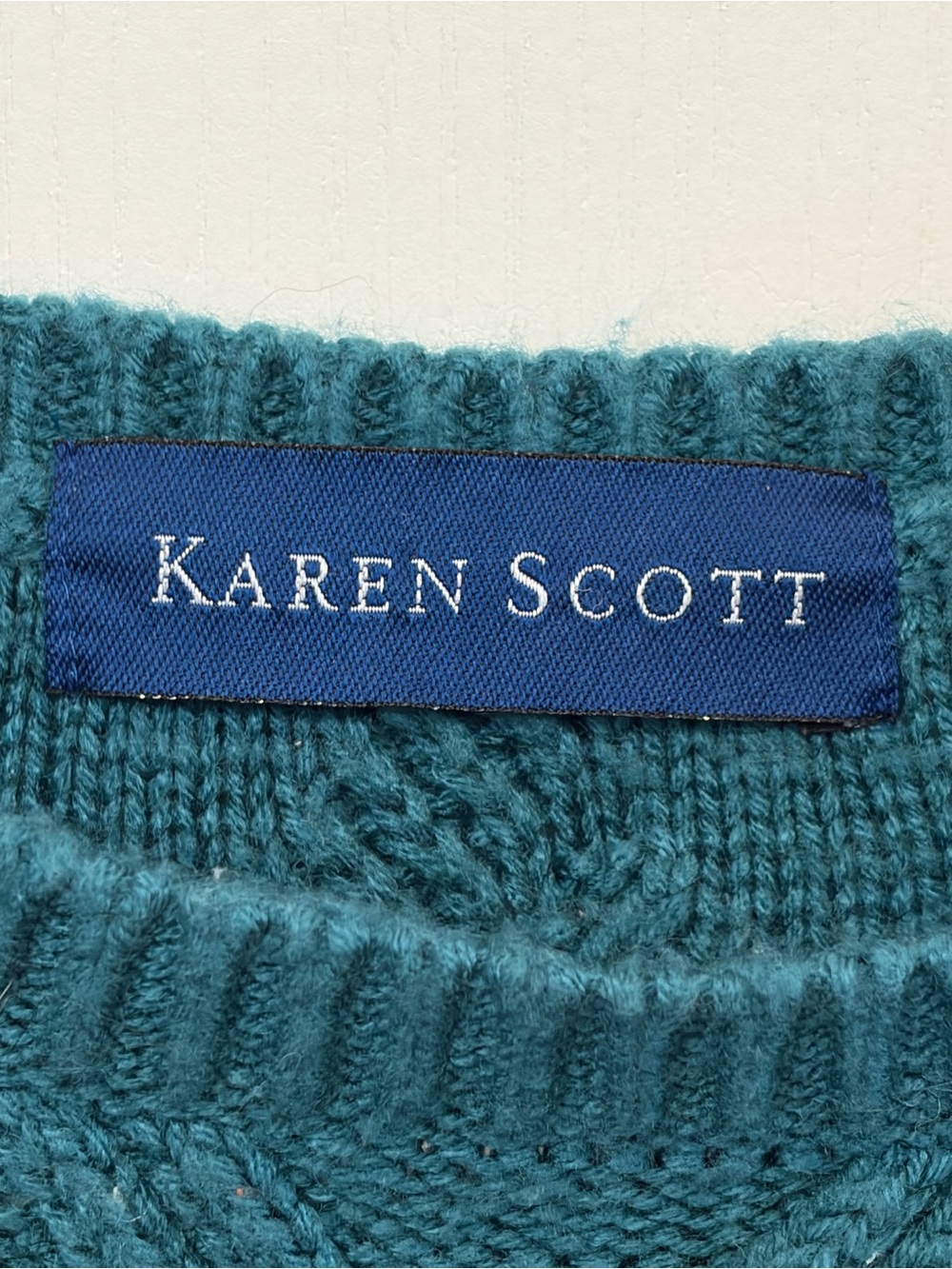 Karen Scott Teal Cable-Knit Crewneck Sweater - Picture 3 of 4